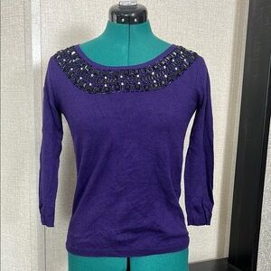 Dana Buchman Purple Sweater with Embellished Neckline
